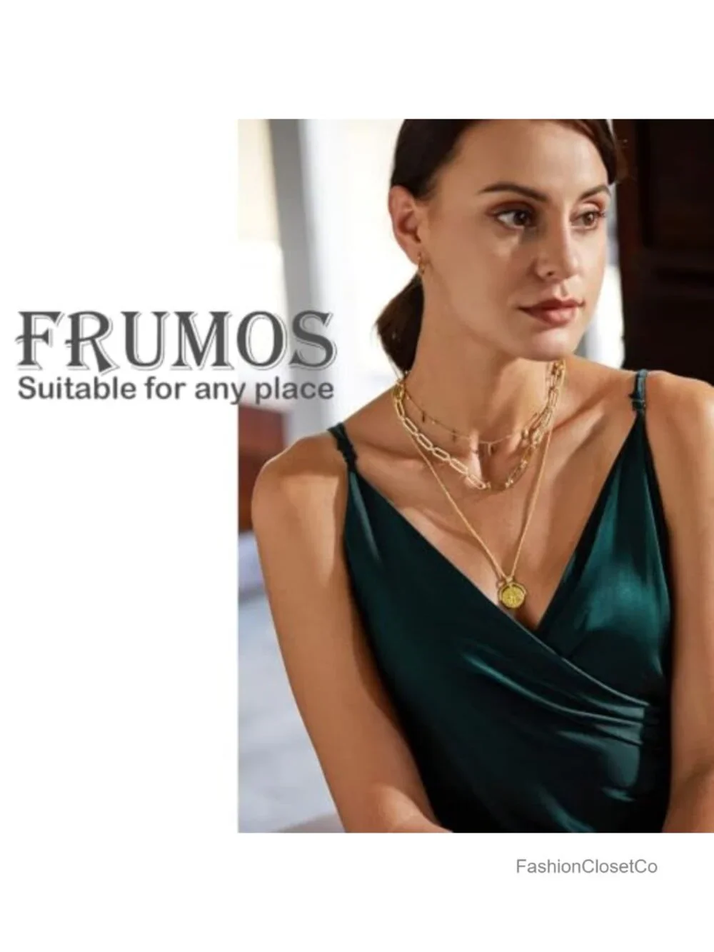 18k Gold Plated Layered Choker Necklace with Roman Coin Pendant